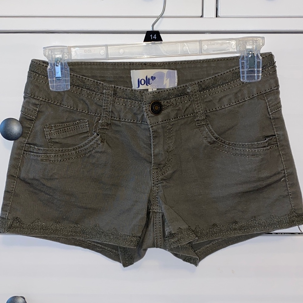 Green shorts with lace hemline